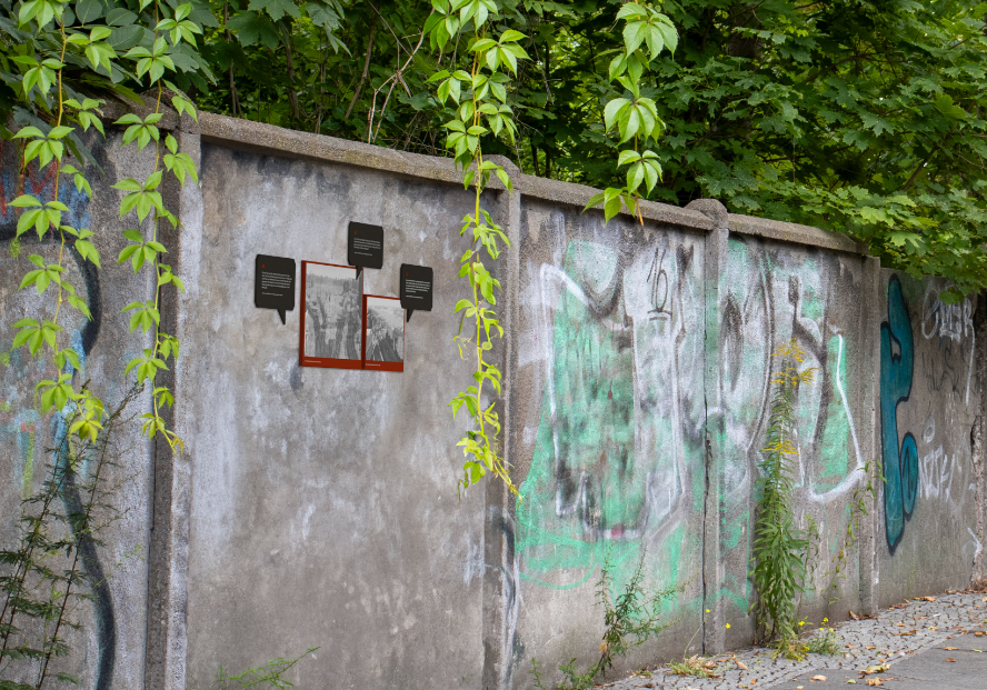 Detailaufnahme einer Sprechblase an einer Mauer